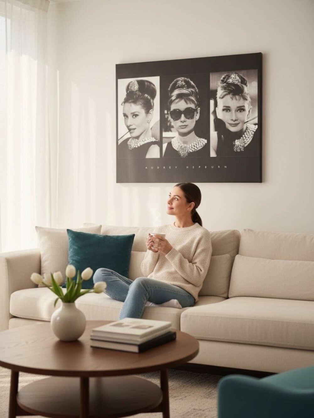 Audrey Hepburn Wall Art Triptych In Black & White Framed